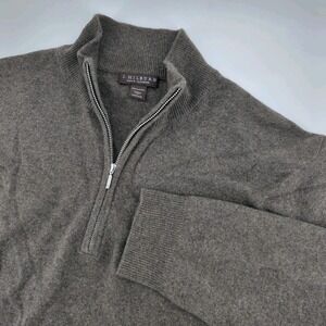 J. Hilburn Cashmere Sweater Men's XL Brown 1/4 Zip Mock Neck Pullover Luxury